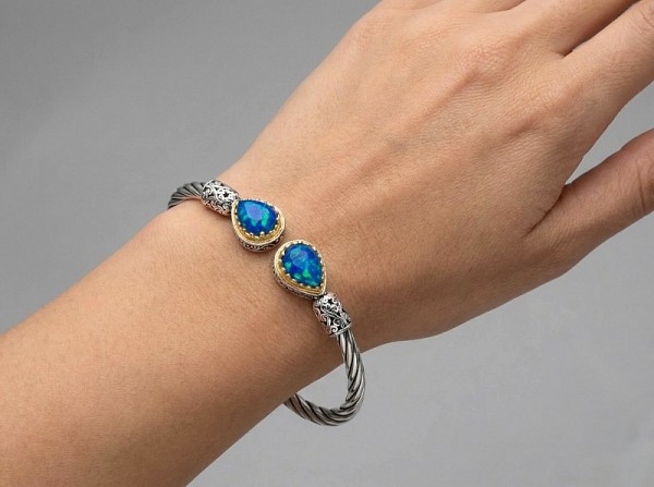 ΧΕΙΡΟΠΟΙΗΤΟ ΒΥΖΑΝΤΙΝΟ ΒΡΑΧΙΟΛΙ ΧΕΙΡΟΠΕΔΑ ΑΣΗΜΙ925 ΜΕ ΟΠΑΛ ΠΕΤΡΑ ΚΑΙ ΕΠΙΧΡΥΣΩΣΗ Κ18