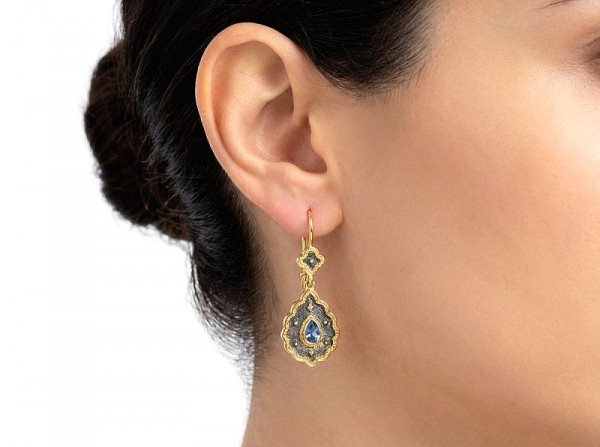 ΔΙΧΡΩΜΑ ΣΚΑΛΙΣΤΑ ΣΚΟΥΛΑΡΙΚΙΑ ΑΣΗΜΙ925  ΕΠΙΧΡΥΣΩΣΗ Κ18 ΚΑΙ ΤΥΡΚΟΥΑΖ ΠΕΤΡΑ