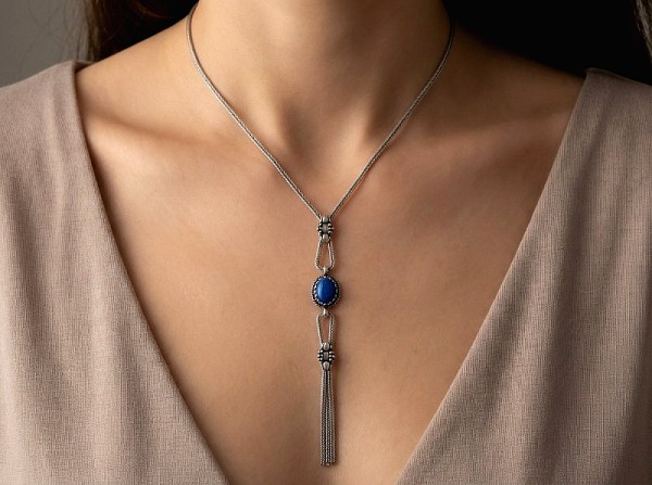 ΜΑΚΡΥ ΑΛΥΣΙΔΩΤΟ ΑΝΤΙΚΕ ΚΟΛΙΕ ΑΣΗΜΙ925 ΜΕ ΤΥΡΚΟΥΑΖ ΠΕΤΡΑ