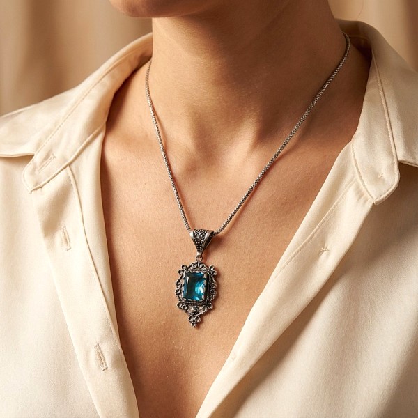 ΑΝΤΙΚΕ ΜΕΝΤΑΓΙΟΝ ΑΣΗΜΙ925 ΜΕ ΕΠΙΧΡΥΣΩΣΗ ΚΑΙ ΤΥΡΚΟΥΑΖ ΠΕΤΡΑ