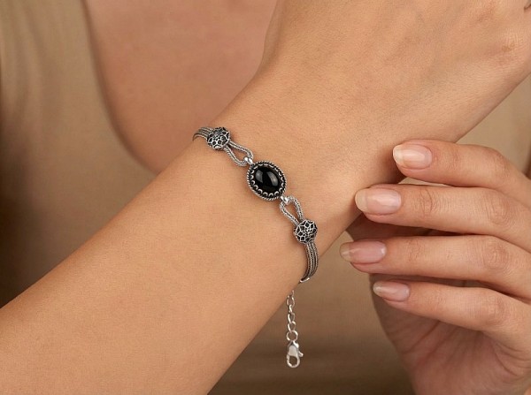 ΑΛΥΣΙΔΩΤΟ ΒΡΑΧΙΟΛΙ ΑΣΗΜΙ925 ΜΕ ΡΙΖΑ ΡΟΥΜΠΙΝΙ ΠΕΤΡΑ