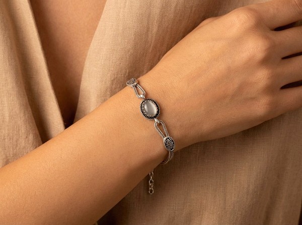 ΧΕΙΡΟΠΟΙΗΤΟ ΑΛΥΣΙΔΩΤΟ ΒΡΑΧΙΟΛΙ ΑΣΗΜΙ925 ΚΑΙ ΚΟΡΝΕΟΛΗ ΠΕΤΡΑ