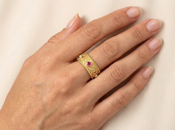 ΒΥΖΑΝΤΙΝΟ ΔΑΧΤΥΛΙΔΙ ΑΣΗΜΙ925 ΜΕ ΕΠΙΧΡΥΣΩΣΗ Κ18 ΚΑΙ ΖΙΡΚΟΝ ΠΕΤΡΕΣ