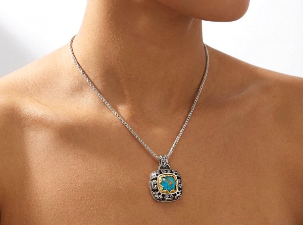 ΜΕΝΤΑΓΙΟΝ ΒΥΖΑΝΤΙΝΟ ΑΣΗΜΙ925 ΜΕ ΕΠΙΧΡΥΣΩΣΗ Κ18 KAI COPPER ΤΥΡΚΟΥΑΖ ΠΕΤΡΑ