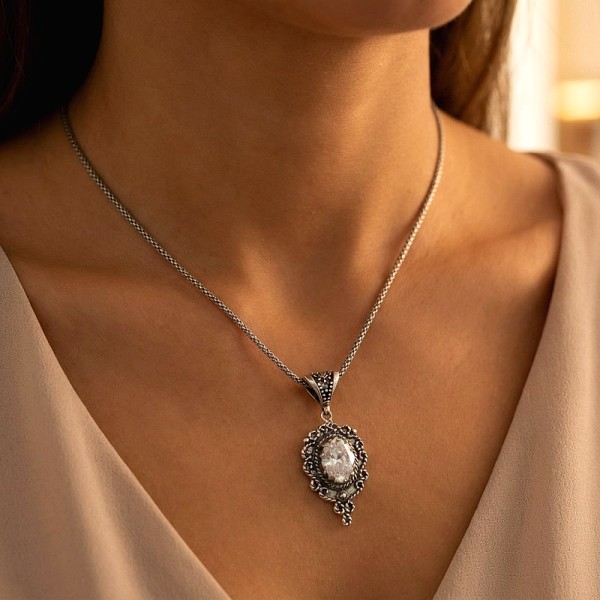 ΑΝΤΙΚΕ ΜΕΝΤΑΓΙΟΝ ΑΣΗΜΙ925 ΜΕ ΖΙΡΚΟΝ ΠΕΤΡA