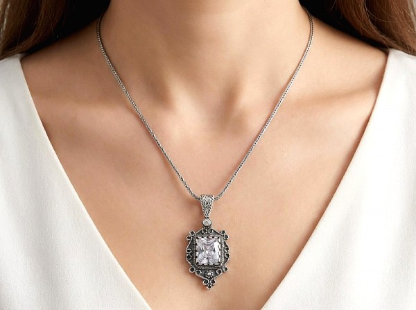 ΑΝΤΙΚΕ ΜΕΝΤΑΓΙΟΝ ΑΣΗΜΙ925 ΜΕ ΖΙΡΚΟΝ ΠΕΤΡΕΣ