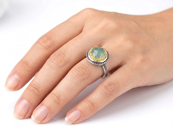 ΒΥΖΑΝΤΙΝΟ ΣΚΑΛΙΣΤΟ ΔΑΧΤΥΛΙΔΙ ΑΣΗΜΙ925 ΜΕ ΕΠΙΧΡΥΣΩΣΗ Κ18 ΚΑΙ ΑΜΑΖΟΝΙΤΗ ΠΕΤΡΕΣ