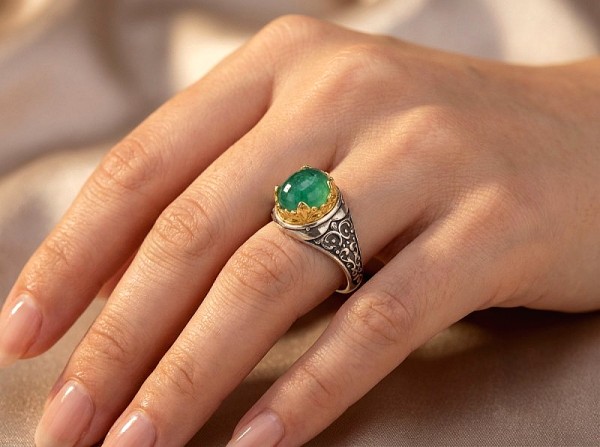 ΒΥΖΑΝΤΙΝΟ ΔΑΧΤΥΛΙΔΙ ΑΣΗΜΙ925 ΜΕ ΕΠΙΧΡΥΣΩΣΗ Κ18 ΚΑΙ ΓΡΑΝΑΔΑ ΠΕΤΡΑ