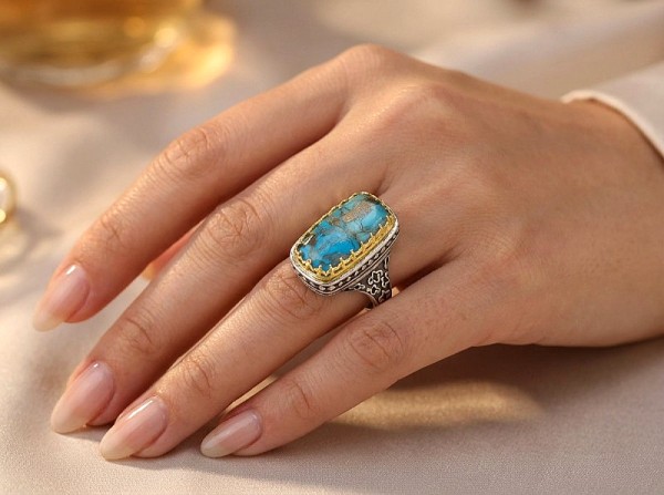 ΒΥΖΑΝΤΙΝΟ ΔΑΧΤΥΛΙΔΙ ΑΣΗΜΙ925 ΜΕ ΕΠΙΧΡΥΣΩΣΗ Κ18 ΚΑΙ ΑΜΑΖΟΝΙΤΗ ΠΕΤΡΑ