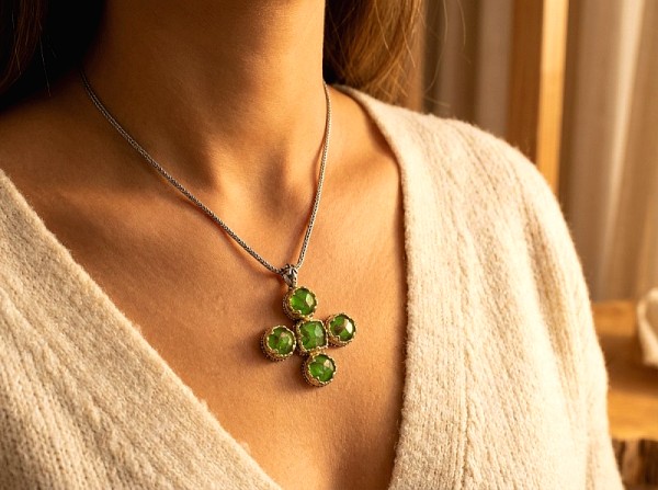 ΒΥΖΑΝΤΙΝΟΣ ΣΤΑΥΡΟΣ ΑΣΗΜΙ925 ΕΠΙΧΡΥΣΩΣΗ Κ18 ΚΑΙ ΠΡΑΣΙΝΟ COPPER ΤΥΡΚΟΥΑΖ ΠΕΤΡΕΣ