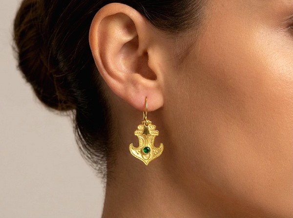 ΒΥΖΑΝΤΙΝΑ ΣΚΟΥΛΑΡΙΚΙΑ ΑΣΗΜΙ 925 ΕΠΙΧΡΥΣΩΣΗ Κ18 ΠΡΑΣΙΝΟ ΖΙΡΚΟΝ ΠΕΤΡΑ