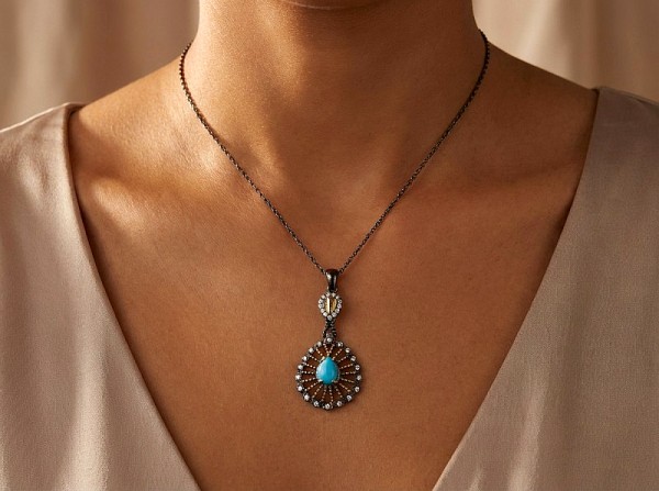 ΑΝΤΙΚΕ ΜΕΝΤΑΓΙΟΝ ΑΣΗΜΙ925 ΜΕ ΖΙΡΚΟΝ ΚΑΙ ΡΟΥΜΠΙΝΟΓΡΑΝΑΔΑ ΠΕΤΡΕΣ