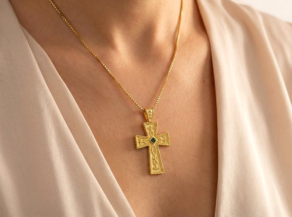 ΧΕΙΡΟΠΟΙΗΤΟΣ ΒΥΖΑΝΤΙΝΟΣ ΣΤΑΥΡΟΣ ΑΠΟ ΑΣΗΜΙ925 ΚΑΙ ΖΙΡΚΟΝ ΠΕΤΡΕΣ