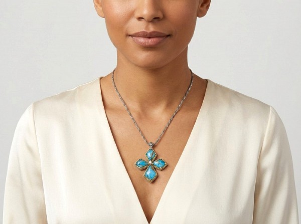 ΒΥΖΑΝΤΙΝΟΣ ΧΕΙΡΟΠΟΙΗΤΟΣ ΣΤΑΥΡΟΣ ΑΣΗΜΙ925 ΜΕ COOPER ΤΥΡΚΟΥΑΖ ΠΕΤΡΕΣ ΚΑΙ ΜΑΡΓΑΡΙΤΑΡΙ