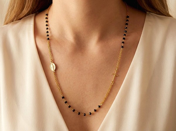 ΚΟΛΙΕ ΡΟΖΑΡΙΟ ΑΣΗΜΙ925 ΜΕ ΡΟΖ ΕΠΙΧΡΥΣΩΣΗ ΚΑΙ ΚΡΥΣΤΑΛΛΑ