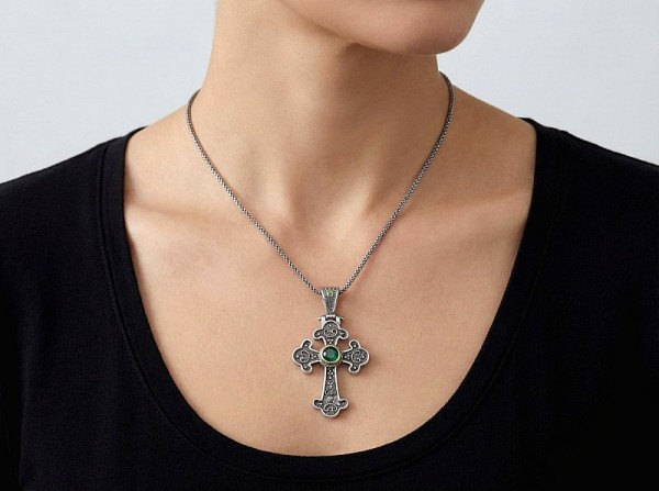 ΧΕΙΡΟΠΟΙΗΤΟΣ ΒΥΖΑΝΤΙΝΟΣ ΣΤΑΥΡΟΣ ΑΠΟ ΑΣΗΜΙ925 ΜΕ ΓΡΑΝΑΔΑ ΠΕΤΡΑ