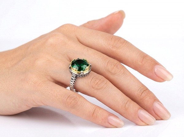 ΒΥΖΑΝΤΙΝΟ ΔΑΧΤΥΛΙΔΙ ΑΣΗΜΙ925 ΜΕ ΕΠΙΧΡΥΣΩΣΗ Κ18 ΚΑΙ ΖΙΡΚΟΝ ΠΕΤΡΕΣ