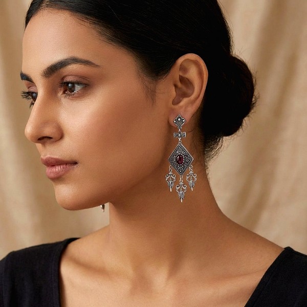 ANTIKE ΚΡΕΜΑΣΤΑ ΣΚΟΥΛΑΡΙΚΙΑ ΑΣΗΜΙ 925 ΜΕ ΡΟΥΜΠΙΝΟΓΡΑΝΑΔΑ ΠΕΤΡΑ