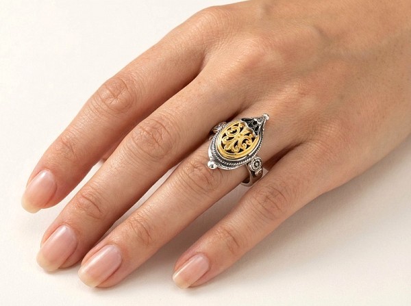 ΒΥΖΑΝΤΙΝΟ ΣΚΑΛΙΣΤΟ ΔΑΧΤΥΛΙΔΙ ΑΣΗΜΙ925 ΜΕ ΕΠΙΧΡΥΣΩΣΗ Κ18 K ΦΙΛΝΤΙΣΙ ΧΑΛΑΖΙΑ ΠΕΤΡΑ