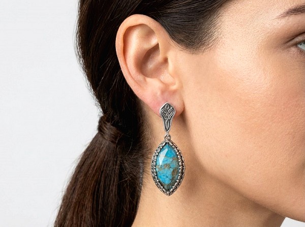 ΒΥΖΑΝΤΙΝΑ ΣΚΟΥΛΑΡΙΚΙΑ ΑΣΗΜΙ925 ΜΕ COPPER ΤΥΡΚΟΥΑΖ ΠΕΤΡΑ