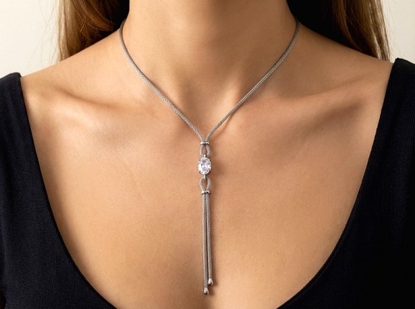 ΑΛΥΣΙΔΩΤΟ ΚΟΛΙΕ ΑΣΗΜΙ925 ΜΕ ΕΠΙΠΛΑΤΙΝΩΣΗ ΚΑΙ ΖΙΡΚΟΝ ΠΕΤΡΑ