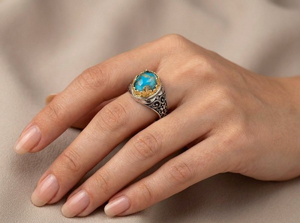 ΒΥΖΑΝΤΙΝΟ ΣΚΑΛΙΣΤΟ ΔΑΧΤΥΛΙΔΙ ΑΣΗΜΙ925 ΜΕ ΕΠΙΧΡΥΣΩΣΗ Κ18 ΚΑΙ COOPER TYRKOYAZ