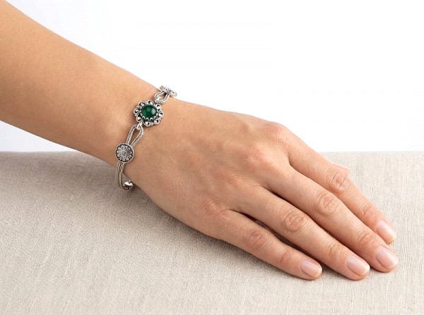 ΧΕΙΡΟΠΟΙΗΤΟ ΑΛΥΣΙΔΩΤΟ ΒΡΑΧΙΟΛΙ ΑΣΗΜΙ925 ΚΑΙ ΠΡΑΣΙΝΟ ΑΧΑΤΗ ΠΕΤΡΑ