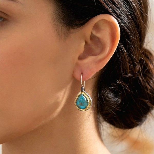 ΒΥΖΑΝΤΙΝΑ ΣΚΟΥΛΑΡΙΚΙΑ ΑΣΗΜΙ925 ΜΕ ΕΠΙΧΡΥΣΩΣΗ Κ18 KΑΙ COPPER ΤΥΡΚΟΥΑΖ ΠΕΤΡΑ