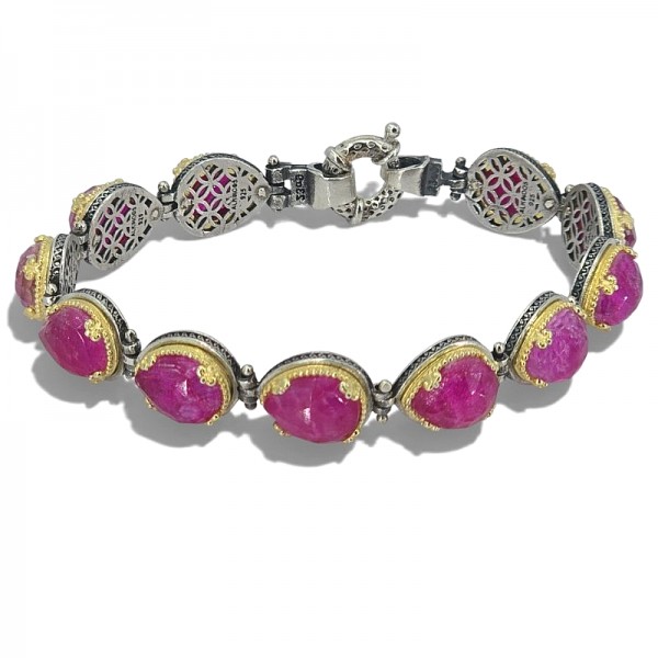 ΒΥΖΑΝΤΙΝΟ ΧΕΙΡΟΠΟΙΗΤΟ ΒΡΑΧΙΟΛΙ ΑΣΗΜΙ925 ΕΠΙΧΡΥΣΩΣΗ Κ18 ΚΑΙ ΡΟΥΜΠΙΝΙ ΠΕΤΡΕΣ