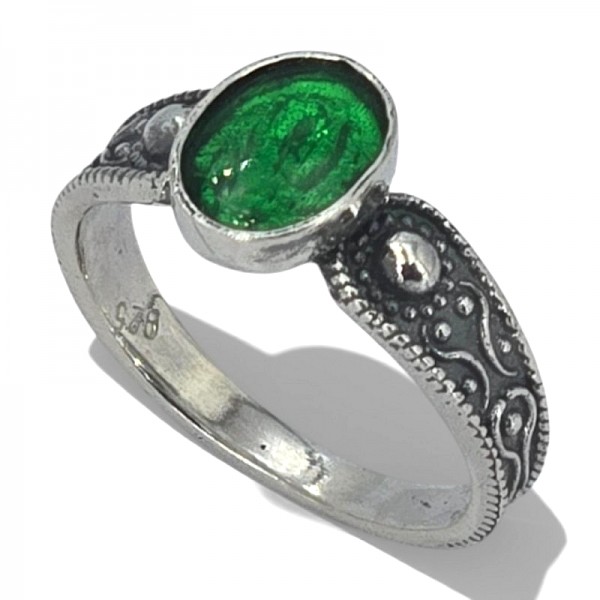 ΑΝΤΙΚΕ ΔΑΧΤΥΛΙΔΙ ΑΠΟ ΑΣΗΜΙ925 ΜΕ ΠΡΑΣΙΝΟ ΑΜΕΘΥΣΤΟ ΠΕΤΡΑ