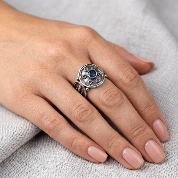 ΒΥΖΑΝΤΙΝΟ ΣΚΑΛΙΣΤΟ ΔΑΧΤΥΛΙΔΙ ΑΣΗΜΙ925 ΜΕ ΜΠΛΕ ΖΙΡΚΟΝ ΠΕΤΡΑ