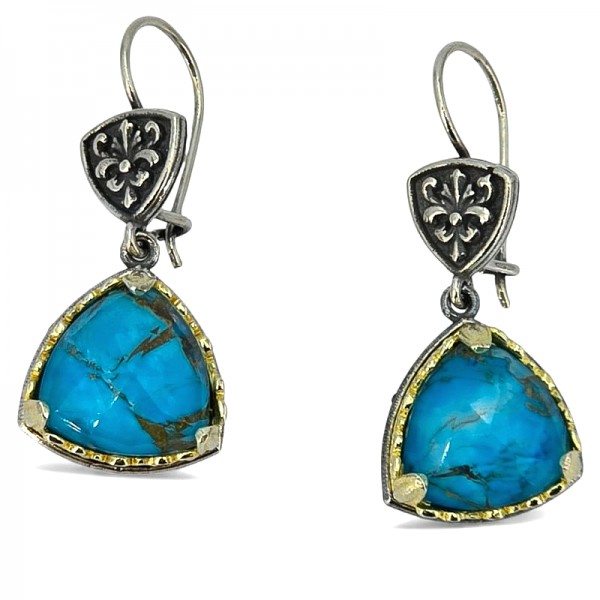 ΒΥΖΑΝΤΙΝΑ ΣΚΟΥΛΑΡΙΚΙΑ ΑΣΗΜΙ925 ΜΕ ΕΠΙΧΡΥΣΩΣΗ Κ18 KΑΙ COPPER ΤΥΡΚΟΥΑΖ ΠΕΤΡΑ