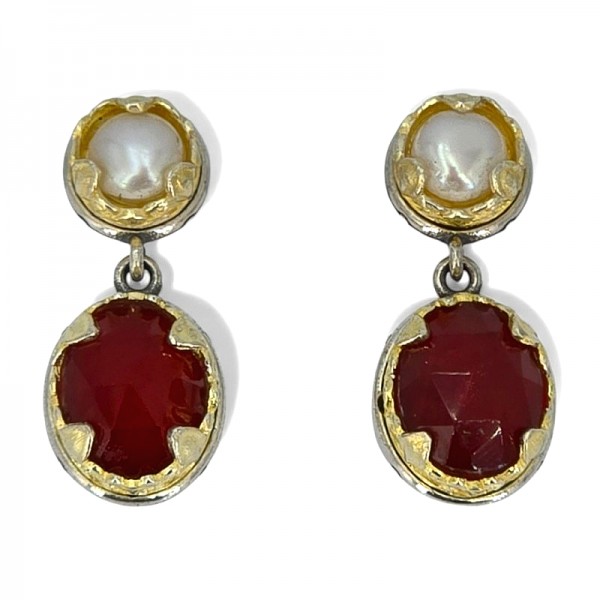 ΒΥΖΑΝΤΙΝΑ ΣΚΟΥΛΑΡΙΚΙΑ ΑΣΗΜΙ925 ΜΕ ΕΠΙΧΡΥΣΩΣΗ Κ18 ΜΑΡΓΑΡΙΤΑΡΙ ΚΑΙ ΡΟΥΜΠΙΝΙ ΠΕΤΡΑ