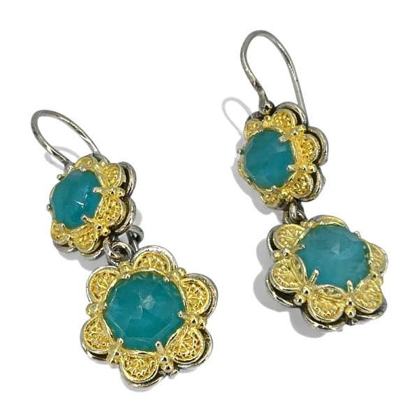 ΒΥΖΑΝΤΙΝΑ ΣΚΟΥΛΑΡΙΚΙΑ ΑΣΗΜΙ925 ΜΕ ΕΠΙΧΡΥΣΩΣΗ Κ18 ΚΑΙ ΑΜΑΖΟΝΙΤΗ ΠΕΤΡΑ