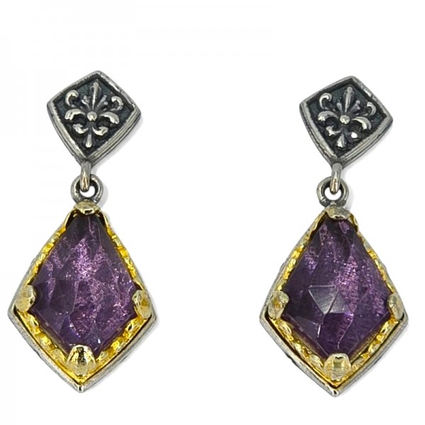 ΒΥΖΑΝΤΙΝΑ ΣΚΟΥΛΑΡΙΚΙΑ ΑΣΗΜΙ925 ΜΕ ΕΠΙΧΡΥΣΩΣΗ Κ18 KΑΙ ΑΜΕΘΥΣΤΟ ΠΕΤΡΑ