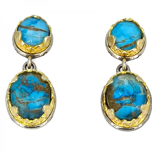 ΧΕΙΡΟΠΟΙΗΤΑ ΒΥΖΑΝΤΙΝΑ ΣΚΟΥΛΑΡΙΚΙΑ ΑΣΗΜΙ925 ΕΠΙΧΡΥΣΩΣΗ Κ18 ΜΕ COPPER ΤΥΡΚΟΥΑΖ ΠΕΤΡΑ