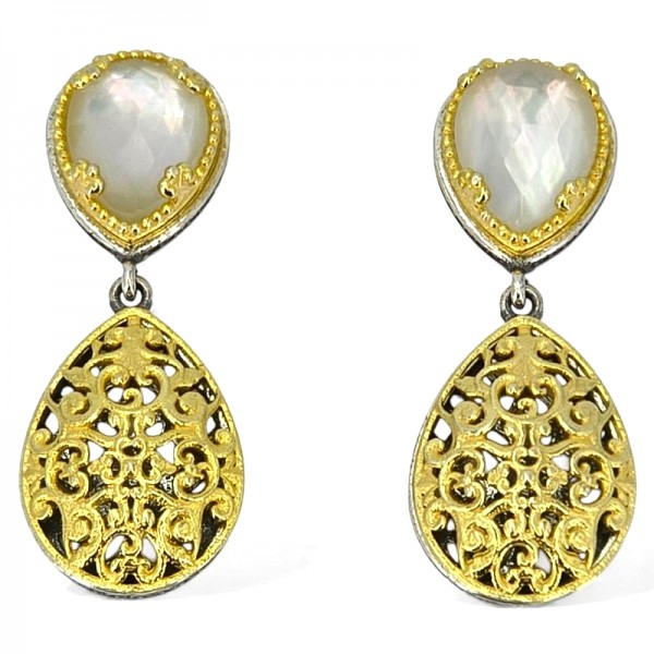 ΒΥΖΑΝΤΙΝΑ ΣΚΟΥΛΑΡΙΚΙΑ ΑΣΗΜΙ925 ΜΕ ΕΠΙΧΡΥΣΩΣΗ Κ18 ΚΑΙ ΦΙΛΝΤΙΣΙ ΠΕΤΡΑ