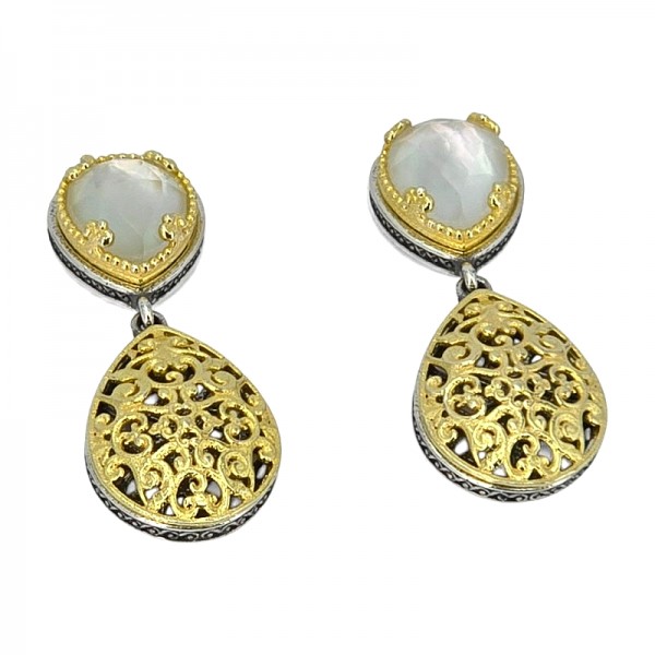 ΒΥΖΑΝΤΙΝΑ ΣΚΟΥΛΑΡΙΚΙΑ ΑΣΗΜΙ925 ΜΕ ΕΠΙΧΡΥΣΩΣΗ Κ18 ΜΑΡΓΑΡΙΤΑΡΙ ΚΑΙ ΡΟΥΜΠΙΝΙ ΠΕΤΡΑ