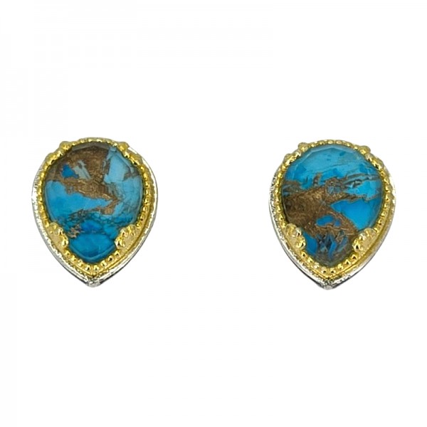 ΒΥΖΑΝΤΙΝΑ ΚΑΡΦΩΤΑ ΣΚΟΥΛΑΡΙΚΙΑ ΑΣΗΜΙ 925 ΜΕ ΕΠΙΧΡΥΣΩΣΗ Κ18 ΚΑΙ COPPER ΤΥΡΚΟΥΑΖ ΠΕΤΡΑ